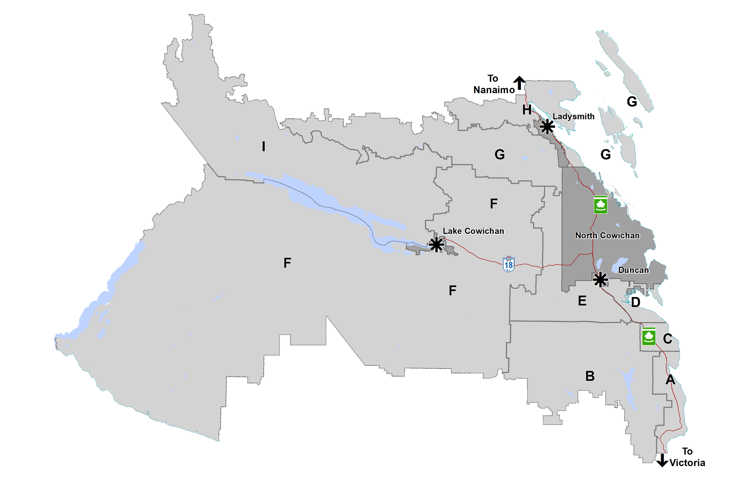 An overview map of the Cowichan Region.