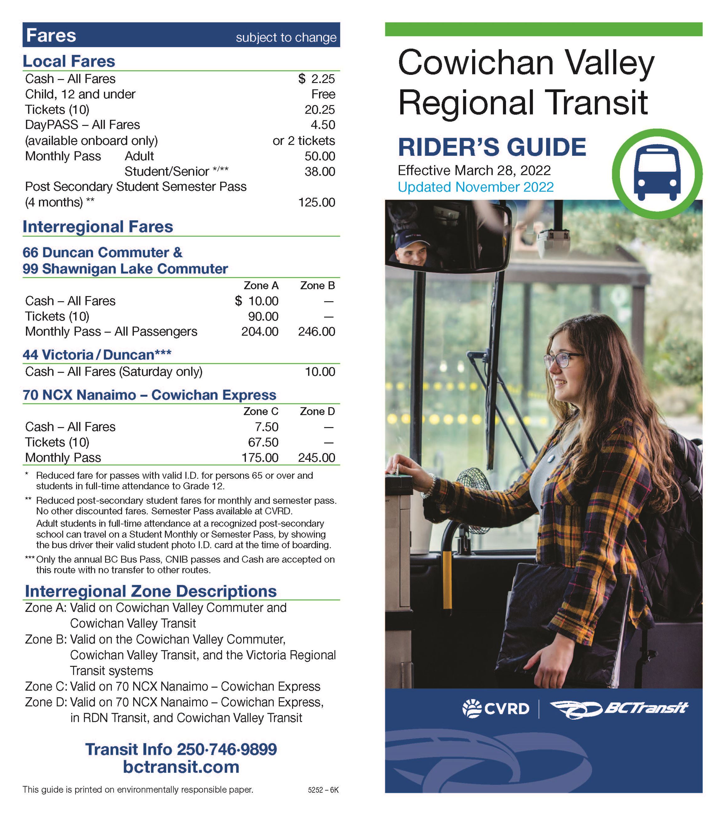 rider's guide, cowichan valley, transit 2022
