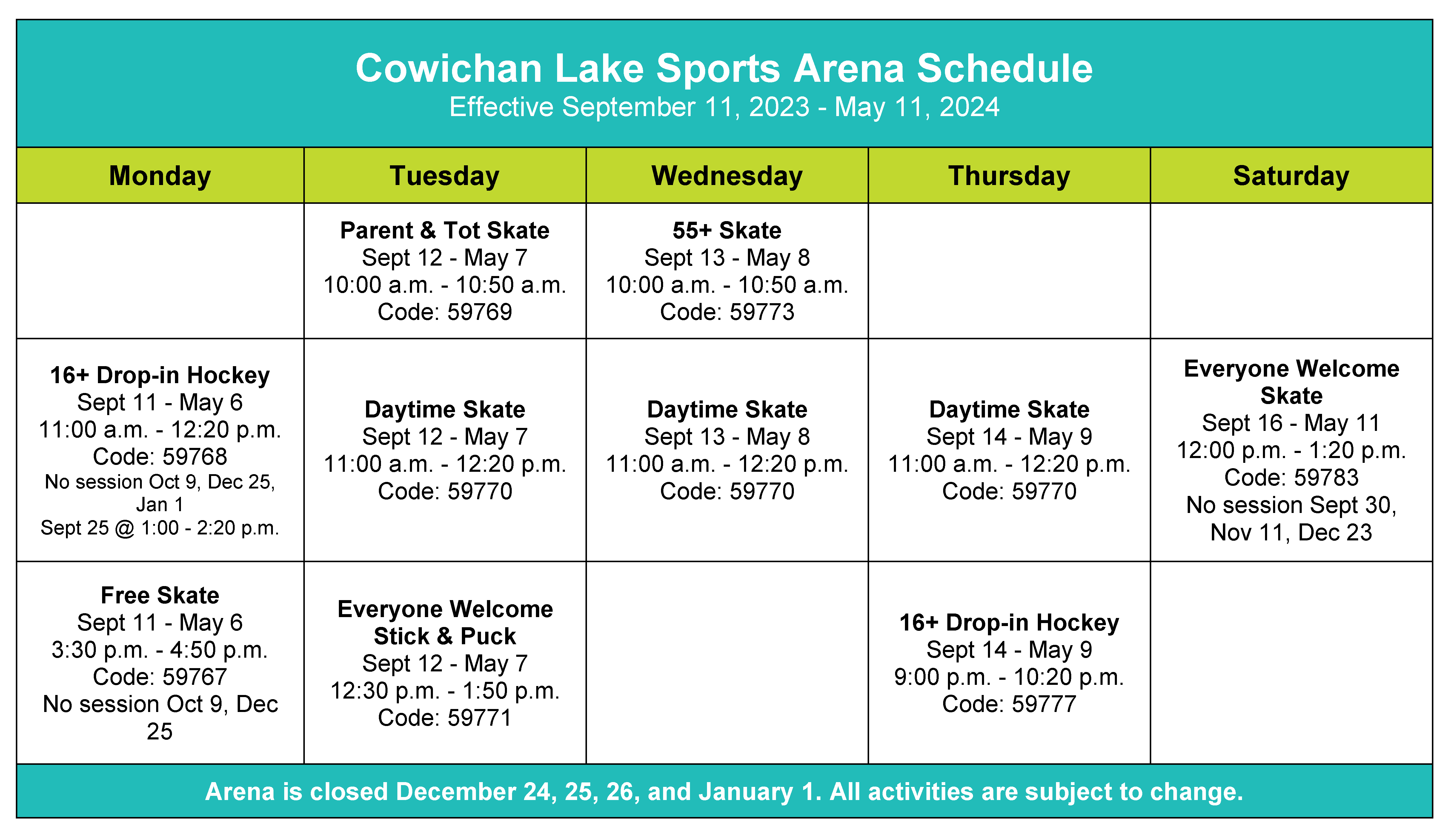 CLR fall skating schedule 2023